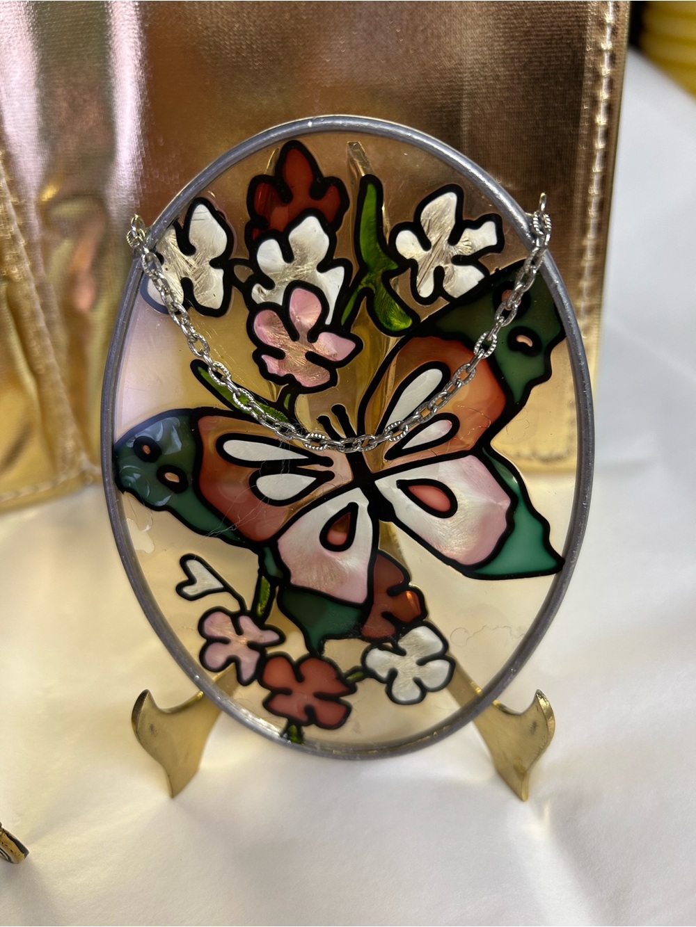 Hand-Painted Stained Glass Style Decorative Plaques - Cat & Butterfly - Picture 5 of 8